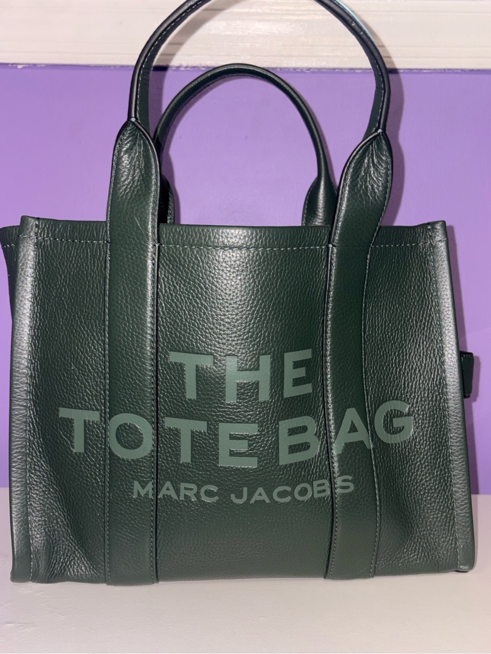 Marc Jacobs Dark Green Pebbled Leather Tote with Top Handles